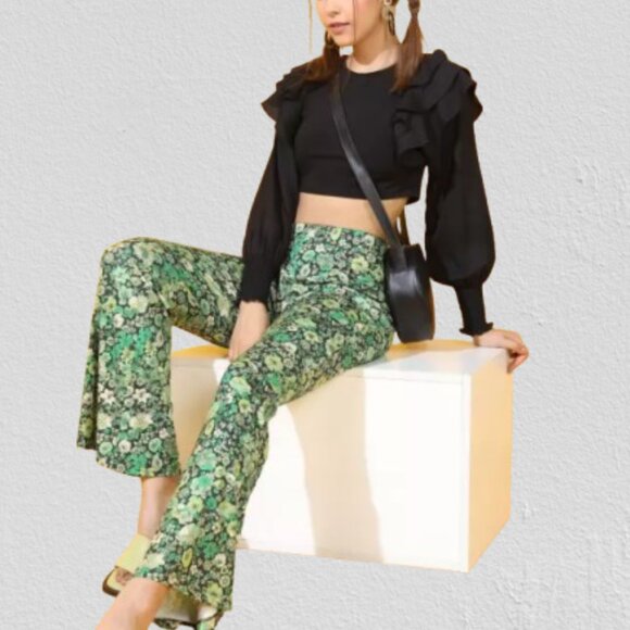 NEW Zara Hippie Boho Floral Flared High-Waisted Pants, Size M - Picture 8 of 15